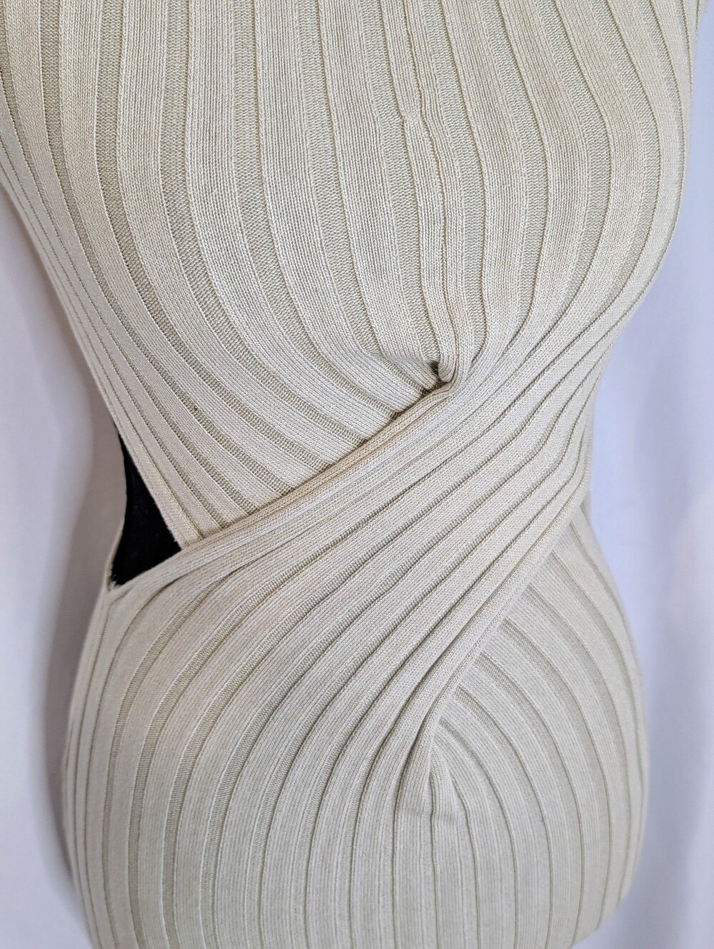 Miss Lola Cream Ribbed Twist Pencil Skirt - Picture 7 of 10